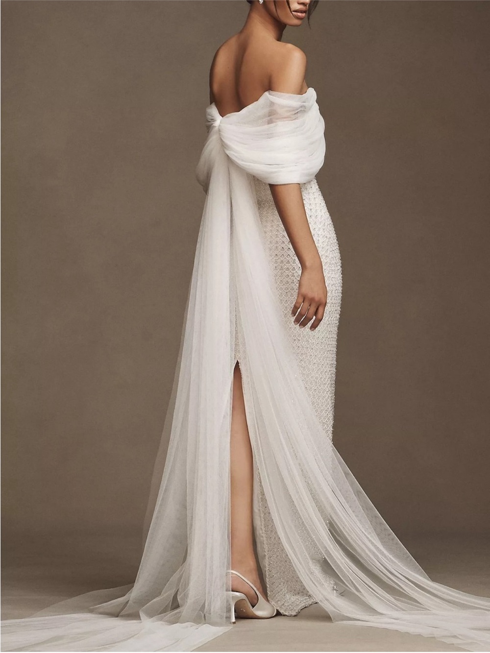 Anthropologie Costarellos Hemera Crystal-Beaded Sheath Wedding Gown Beaded Tulle - Picture 3 of 15